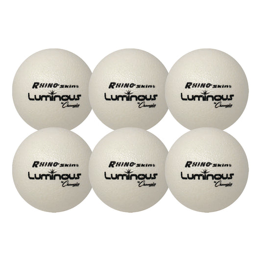 Rhino Skin Luminous Dodgeball Set, 6.3" Diameter, Luminous White/Blue, 6/Set