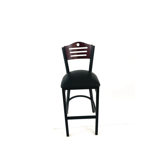 Eagle Series Barstool, Supports Up to 300 lb, 28.5" Seat Height, Black Seat, Dark Mahogany Back, Black Base
