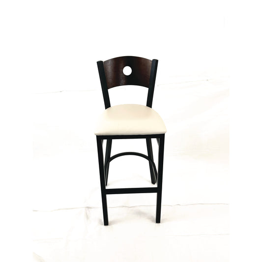 Circle Series Barstool, Supports Up to 300 lb, 28.5" Seat Height, Cream Seat, Dark Walnut Back, Black Base