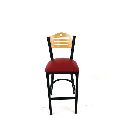 Eagle Series Barstool, Supports Up to 300 lb, 28.5" Seat Height, Burgundy Seat, Natural Back, Black Base
