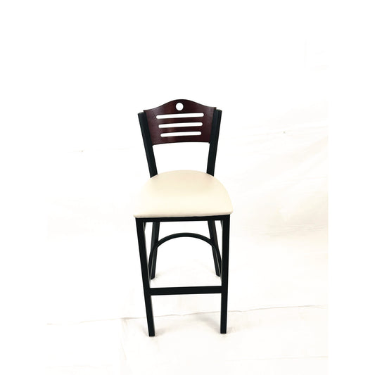 Eagle Series Barstool, Supports Up to 300 lb, 28.5" Seat Height, Cream Seat, Dark Mahogany Back, Black Base