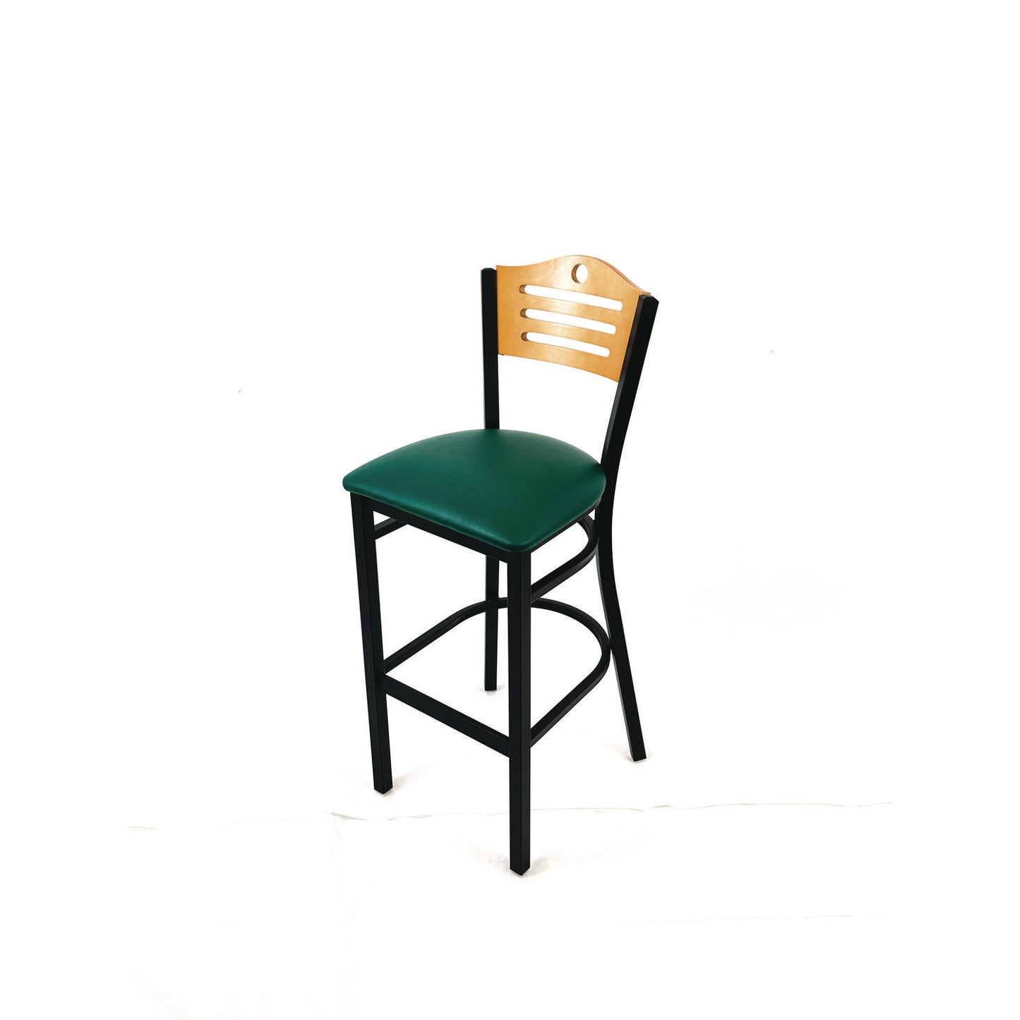 Eagle Series Barstool, Supports Up to 300 lb, 28.5" Seat Height, Green Seat, Natural Back, Black Base