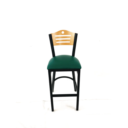 Eagle Series Barstool, Supports Up to 300 lb, 28.5" Seat Height, Green Seat, Natural Back, Black Base