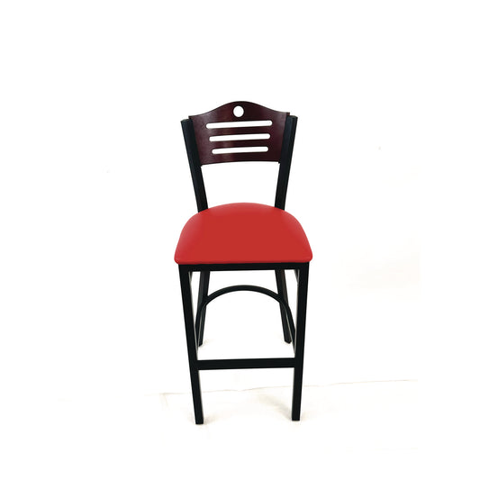 Eagle Series Barstool, Supports Up to 300 lb, 28.5" Seat Height, Red Seat, Dark Mahogany Back, Black Base