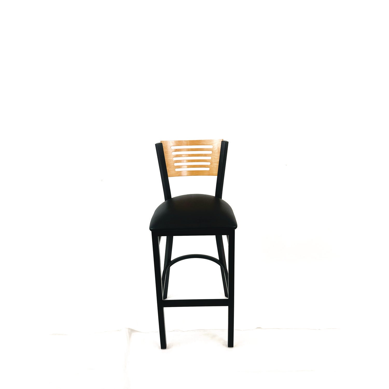 Jones River Series Barstool, Supports Up to 300 lb, 28.5" Seat Height, Black Seat, Natural Back, Black Base