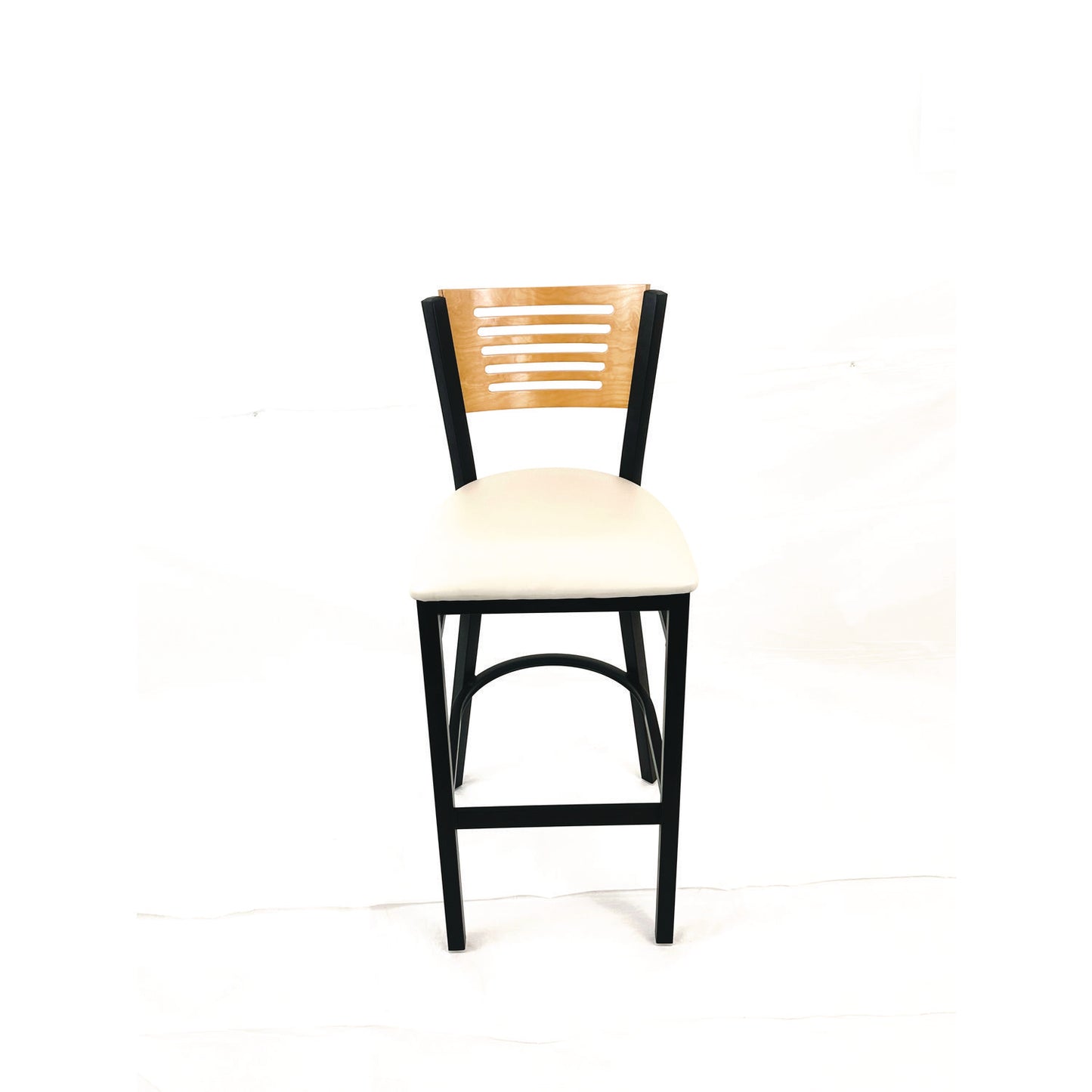 Jones River Series Barstool, Supports Up to 300 lb, 28.5" Seat Height, Cream Seat, Natural Back, Black Base