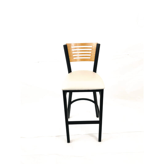 Jones River Series Barstool, Supports Up to 300 lb, 28.5" Seat Height, Cream Seat, Natural Back, Black Base