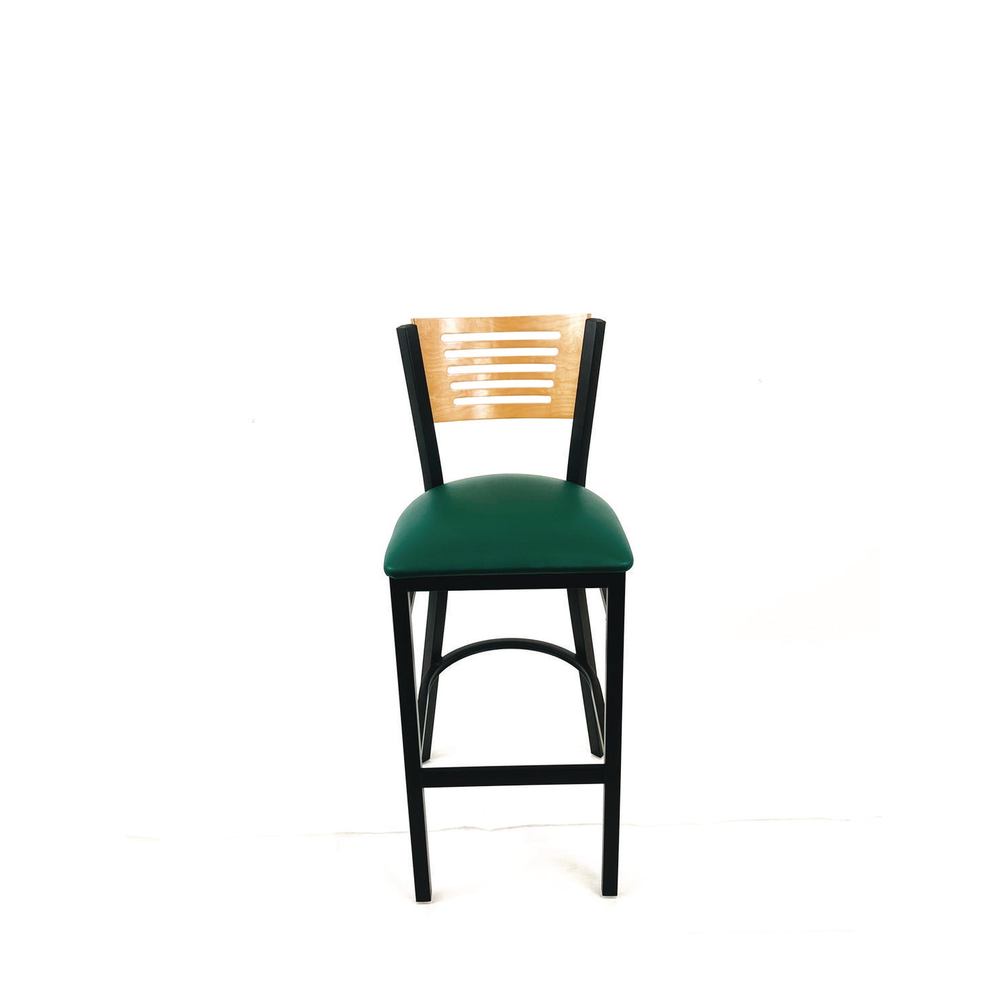 Jones River Series Barstool, Supports Up to 300 lb, 28.5" Seat Height, Green Seat, Natural Back, Black Base