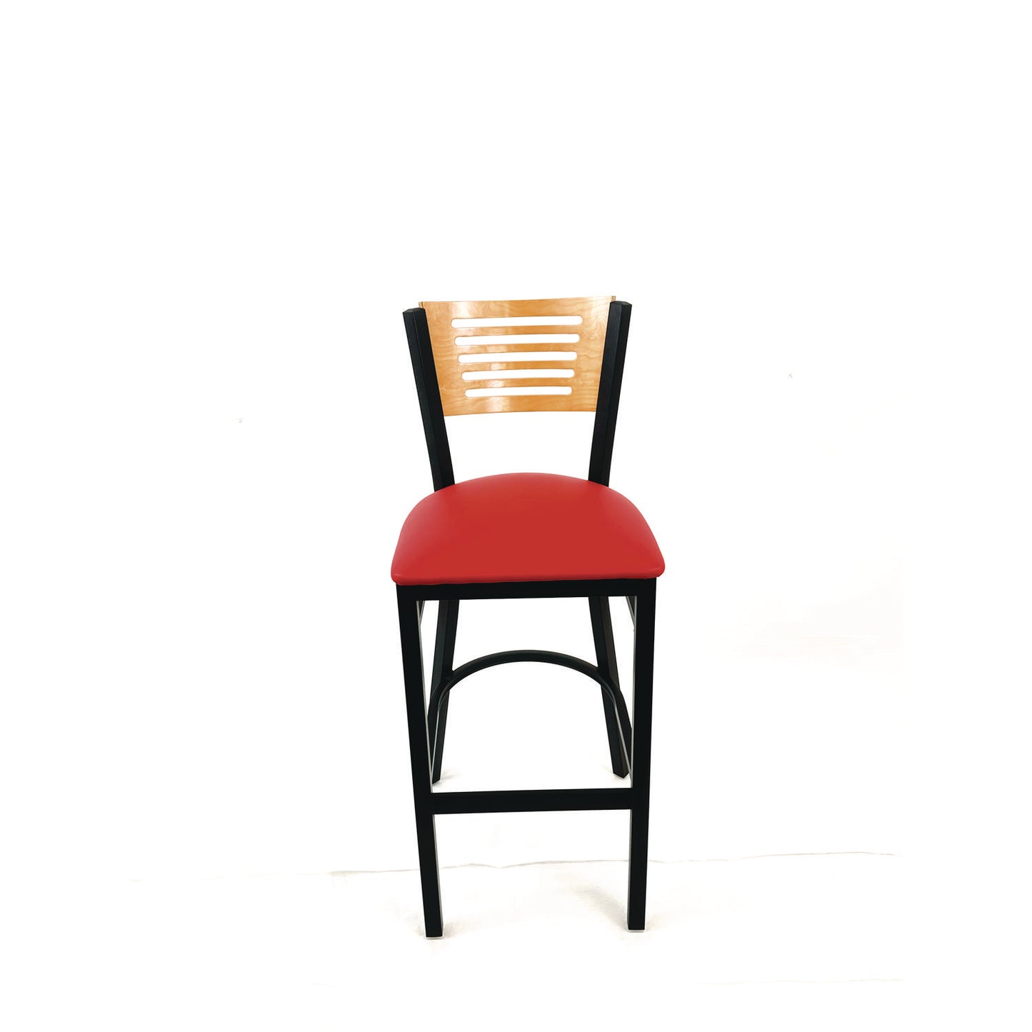 Jones River Series Barstool, Supports Up to 300 lb, 28.5" Seat Height, Red Seat, Natural Back, Black Base