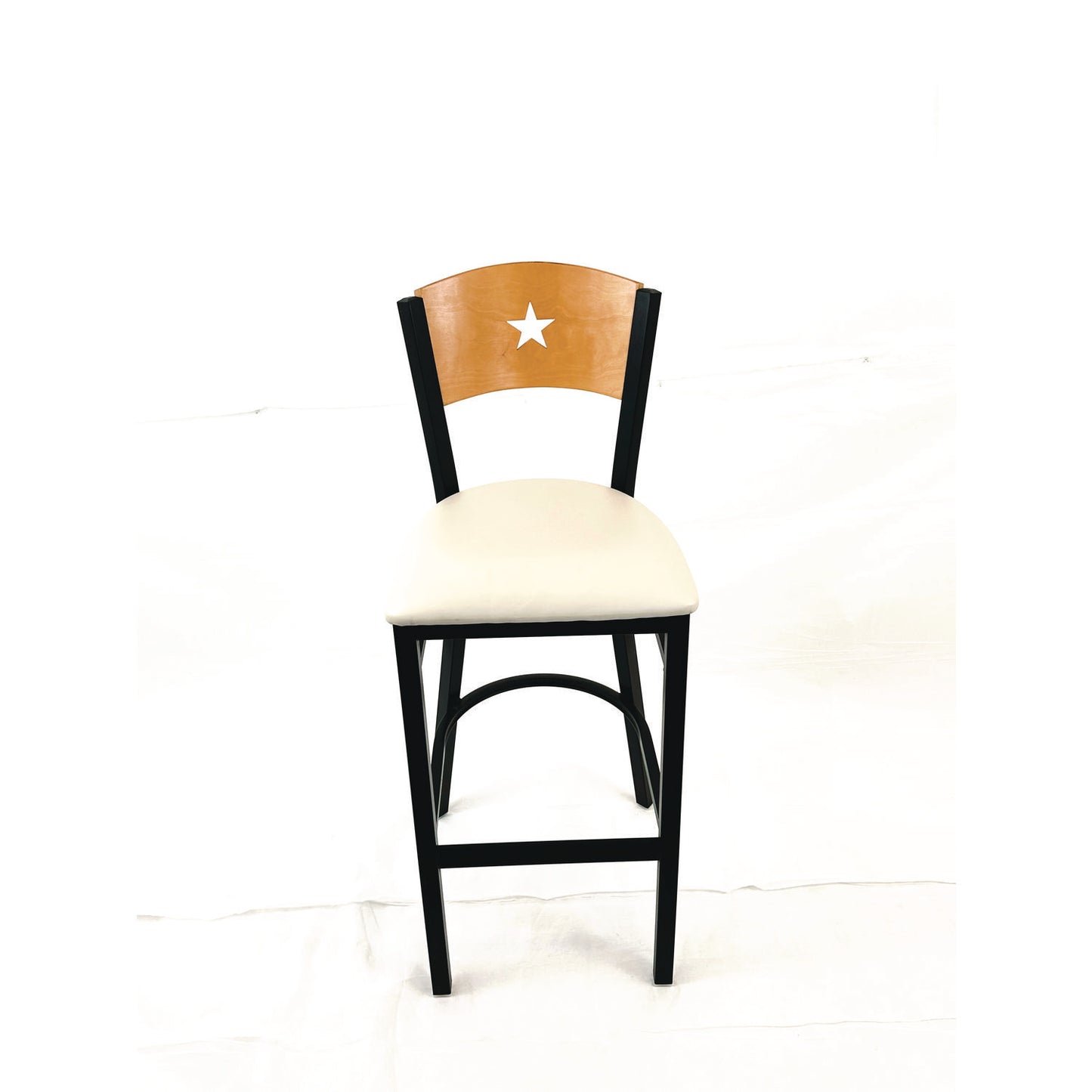 Liberty Series Barstool, Supports Up to 300 lb, 28.5" Seat Height, Cream Seat, Natural Back, Black Base