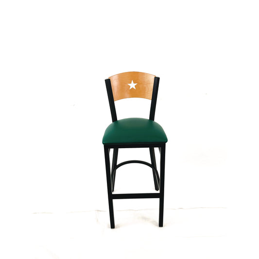 Liberty Series Barstool, Supports Up to 300 lb, 28.5" Seat Height, Green Seat, Natural Back, Black Base