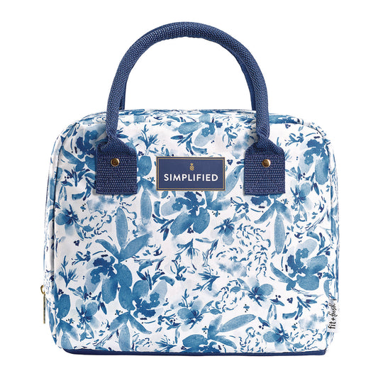 Simplified Lunch Bag with 4 Food Containers, 9 x 6 x 10, Blue Floral