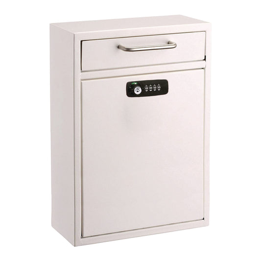 Large Secure Drop Box Wall Mounted Locking Mail Box with Key and Combination lock, 11.2 x 4.7 x 16.2, White
