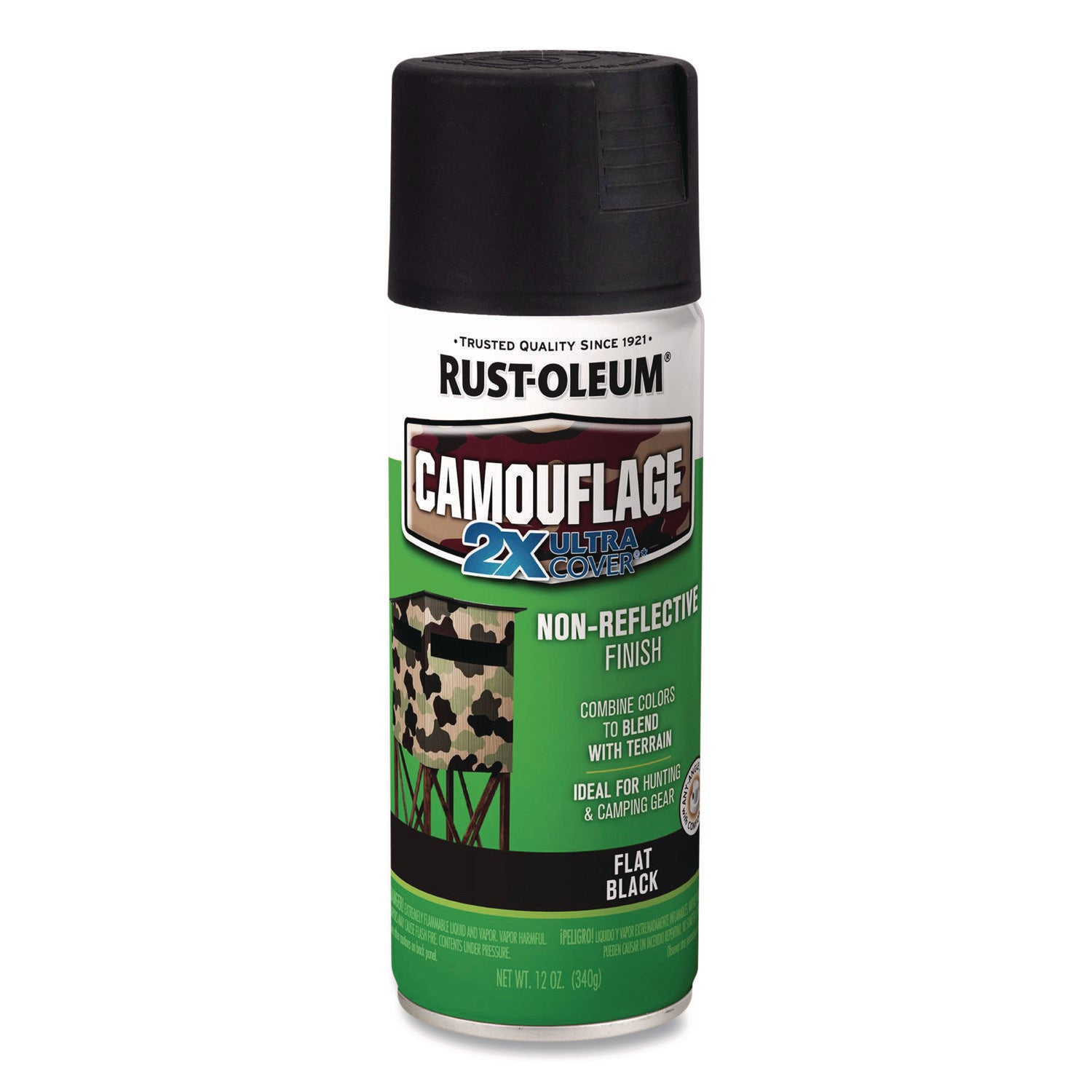 Camouflage Spray Paint, Flat Black, 12 oz Aerosol Can