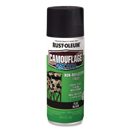 Camouflage Spray Paint, Flat Black, 12 oz Aerosol Can
