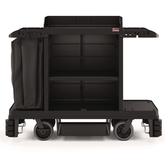 Partially Assembled Premium Housekeeping Cart, Plastic, 1 Shelf, 24 x 62.13 x 49.75, Black