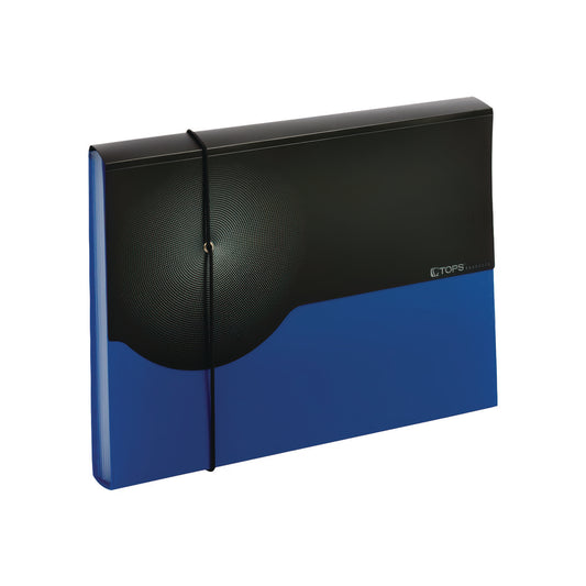 Seven-Pocket Poly Expanding File, 1" Expansion, 7 Sections, Elastic Cord Closure, 1/6-Cut Tabs, Letter Size, Blue