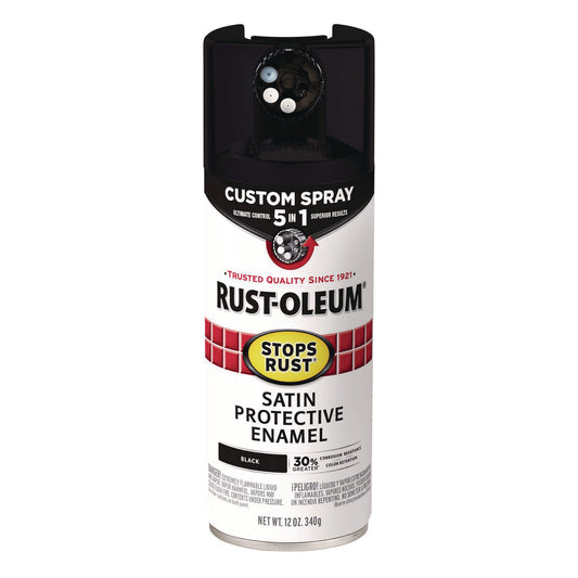 Stops Rust 5-in-1 Spray Paint, Satin Black, 12 oz Aerosol Can