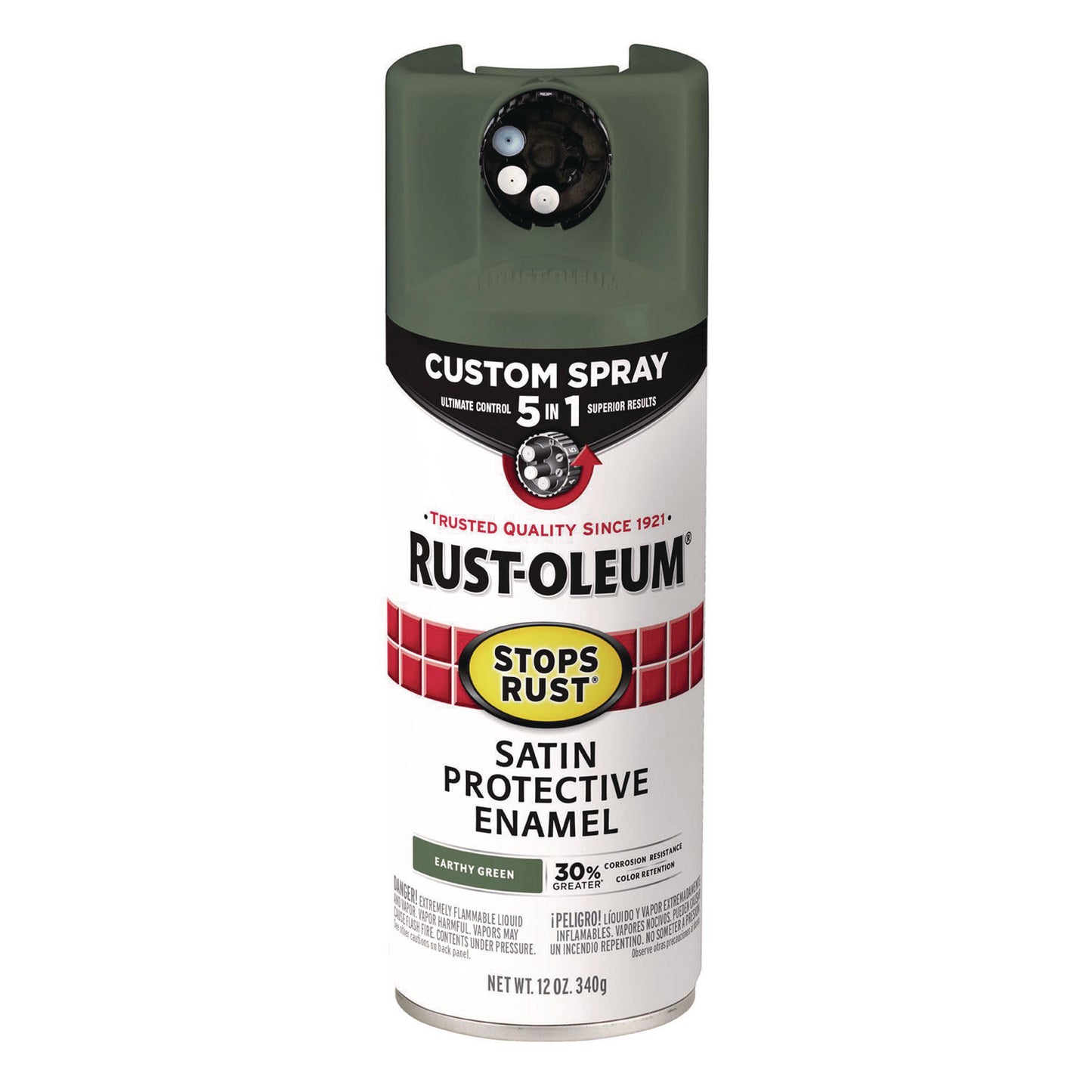 Stops Rust 5-in-1 Spray Paint, Satin Earthy Green, 12 oz Aerosol Can