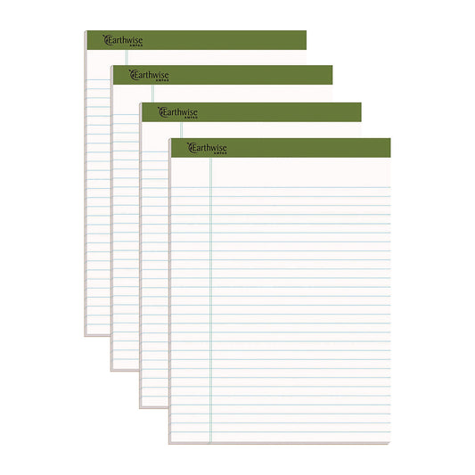 Earthwise by Ampad Recycled Writing Pad, Sand Politex Headband, Wide/Legal Rule, (40) White 8.5 x 11 Sheets, 4/Pack