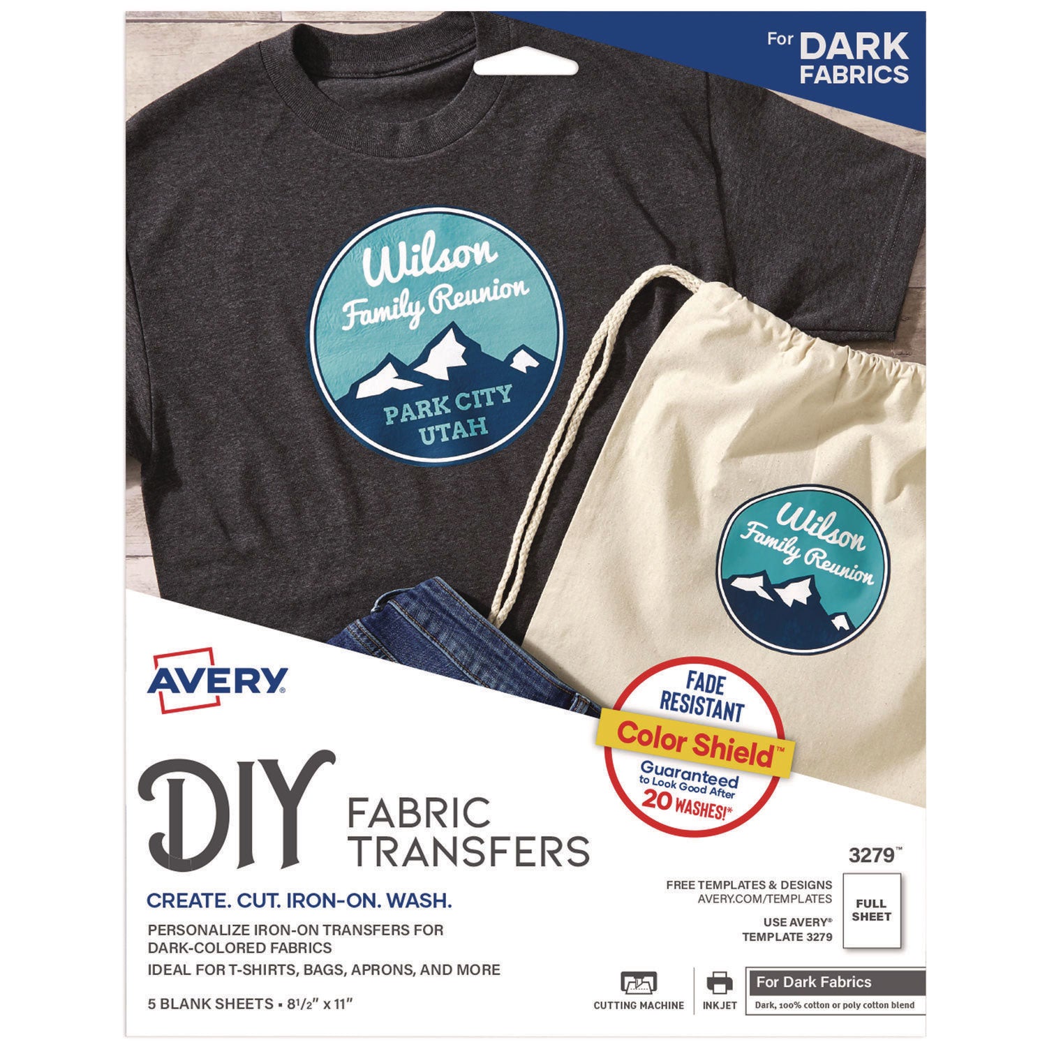 Fabric Transfers for Dark-Colored Fabrics, 8.5 x 11, White, 5/Pack