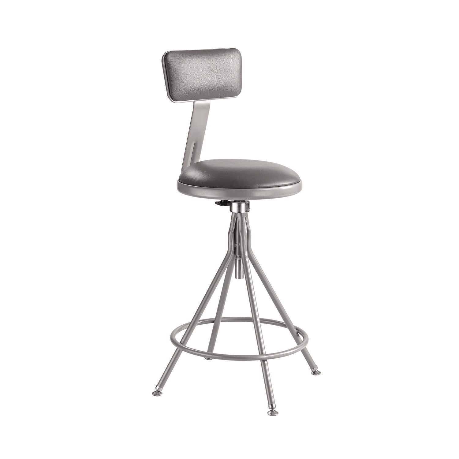 6500 Series Height Adj Heavy Duty Vinyl Swivel Stool with Backrest, Supports Up to 500 lb, 24" to 30" Seat Height, Gray