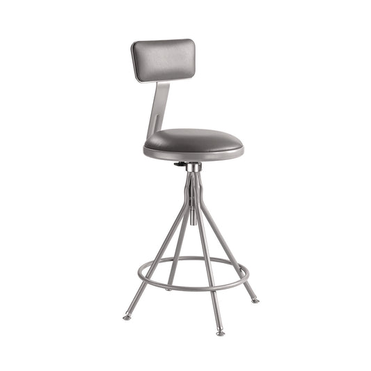 6500 Series Height Adj Heavy Duty Vinyl Swivel Stool with Backrest, Supports Up to 500 lb, 24" to 30" Seat Height, Gray