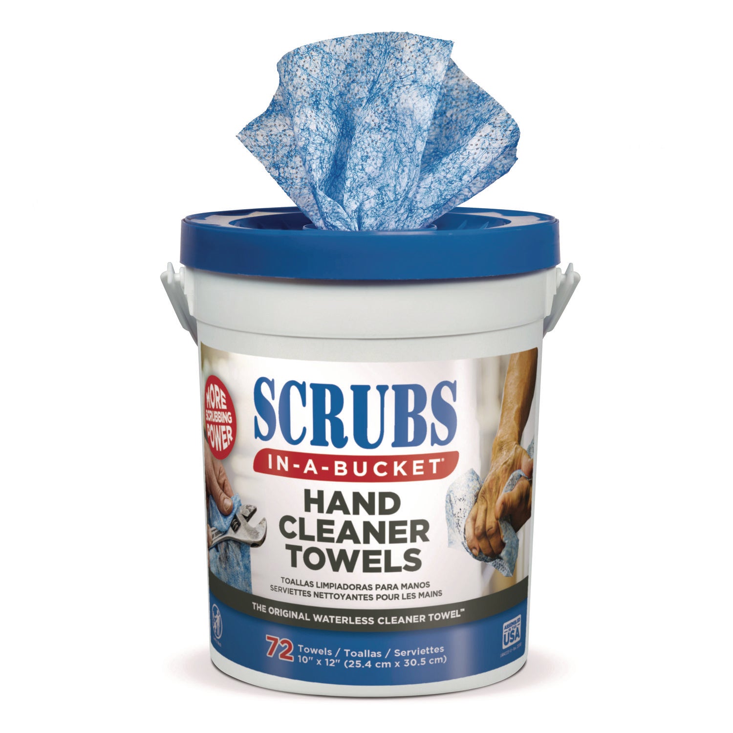 Hand Cleaner Towels, Cloth, 10 x 12, Citrus, Blue/White, 72/Bucket