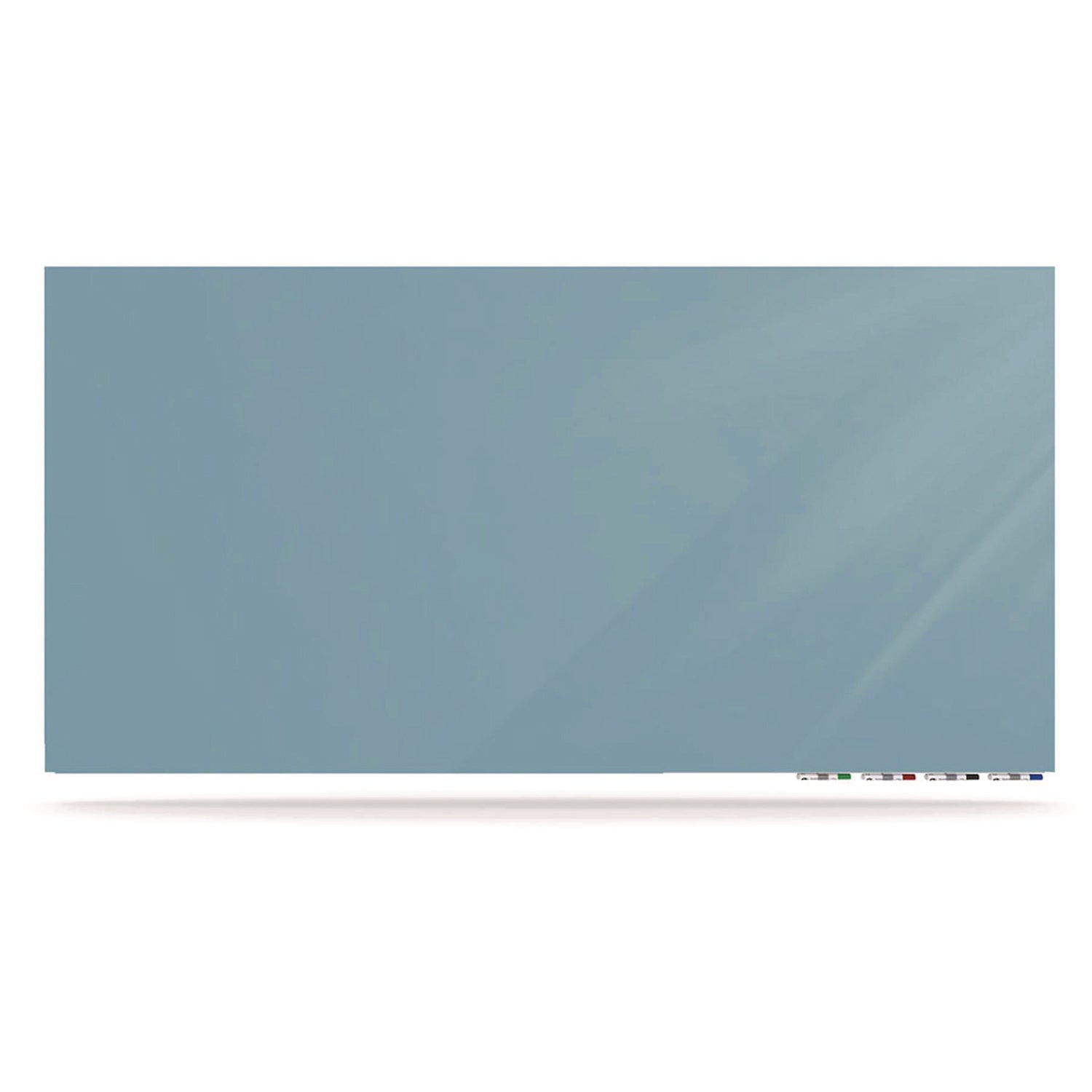 Aria Low-Profile Frameless Magnetic Glassboard, 96" x 48", Denim Blue Surface