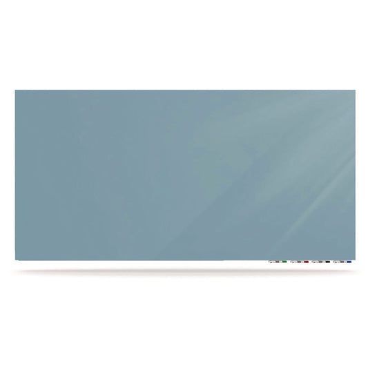 Aria Low-Profile Frameless Magnetic Glassboard, 96" x 48", Denim Blue Surface