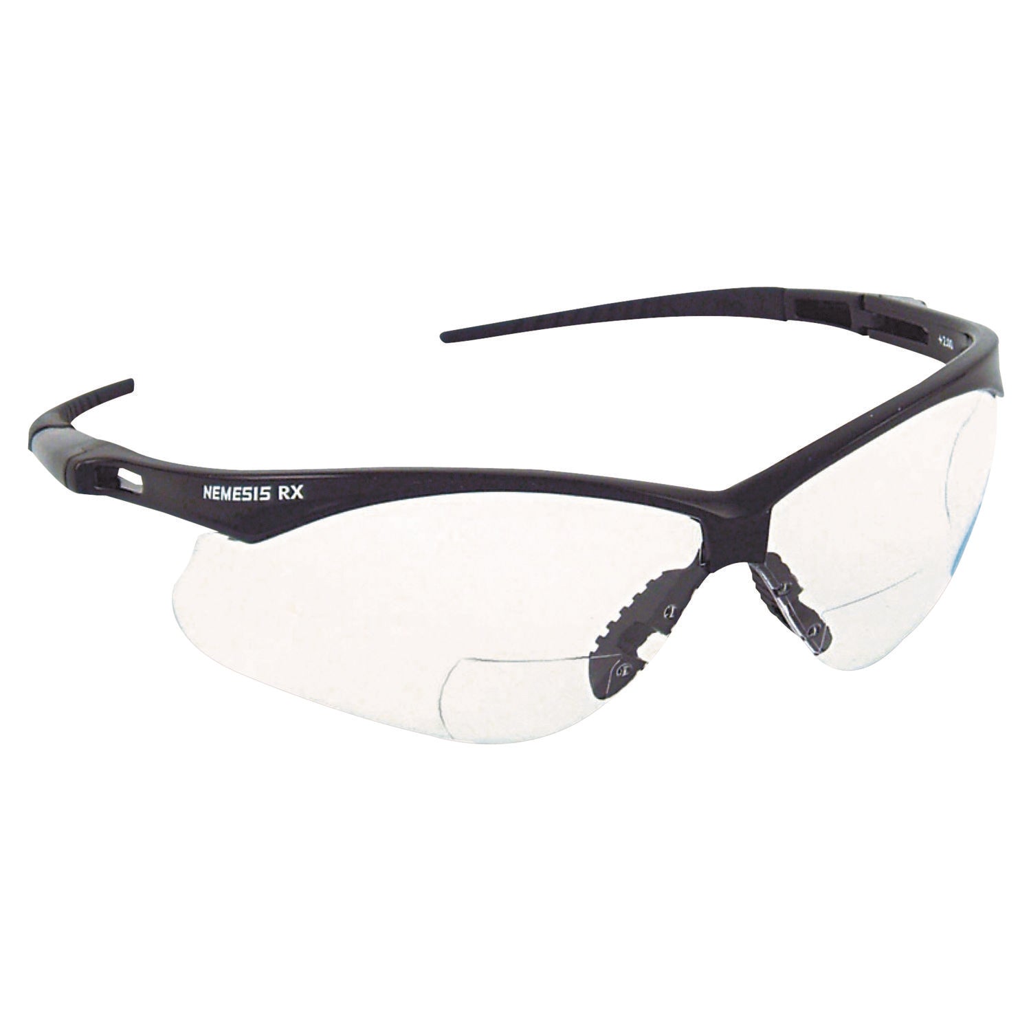 Nemesis Readers Safety Glasses, 1.5+ Diopter, Black Half Frame, Clear Dual Lens