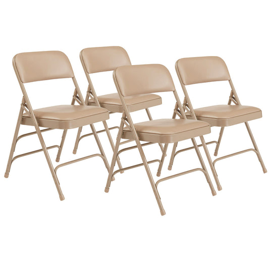 1300 Series Premium Vinyl Upholstered Triple Brace Double Hinge Folding Chair, Supports 500 lb, Beige Seat/Back/Base, 4/CT