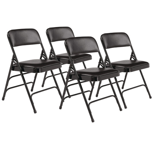 1300 Series Premium Vinyl Upholstered Triple Brace Double Hinge Folding Chair, Supports 500 lb, Black Seat/Back/Base, 4/CT