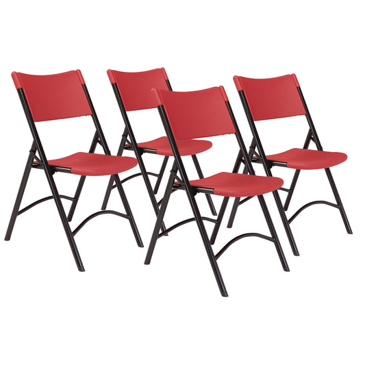 600 Series Heavy Duty Plastic Folding Chair, Supports Up to 500 lb, 18" Seat Height, Red Seat/Back, Black Base, 4/Carton