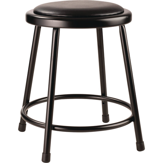6400 Series Fixed Height Heavy Duty Vinyl Padded Steel Stool, Backless, Supports 500 lb, 18" Seat Height, Black Seat/Base