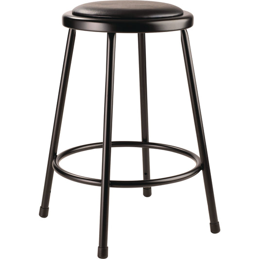 6400 Series Fixed Height Heavy Duty Vinyl Padded Steel Stool, Backless, Supports 500 lb, 24" Seat Height, Black Seat/Base