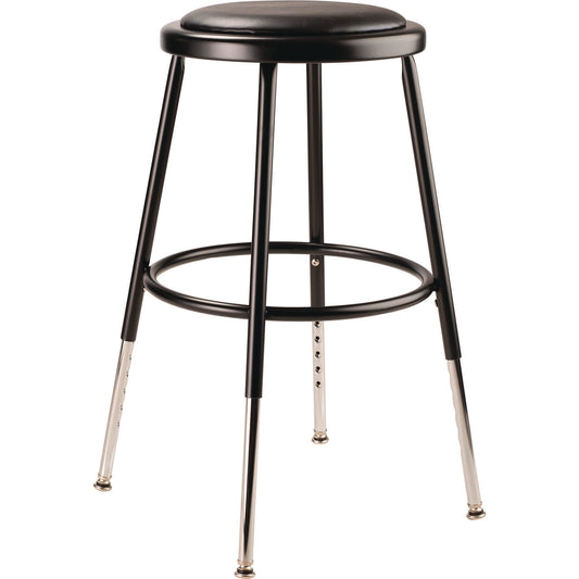 6400 Series Height Adjustable HD Vinyl Padded Steel Stool, Backless, Supports 500lb, 18.5"-26.5" Seat Height, Black Seat/Base