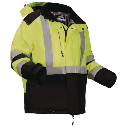 GloWear Class 3 Hi-Vis Winter Jacket with AmpliFIRE Heat Reflective Lining, 4X-L,arge Lime