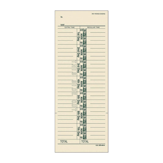 Time Cards for Acroprint, Amano and Lathem Time Clocks, One Side, 3.38 x 9, 200/Pack