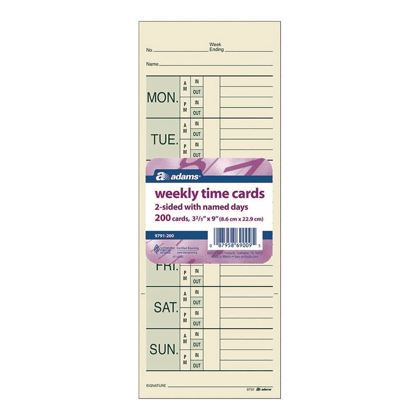 Time Cards for Pyramid 1000 Time Clock, Two Sides, 3.38 x 9, 200/Pack