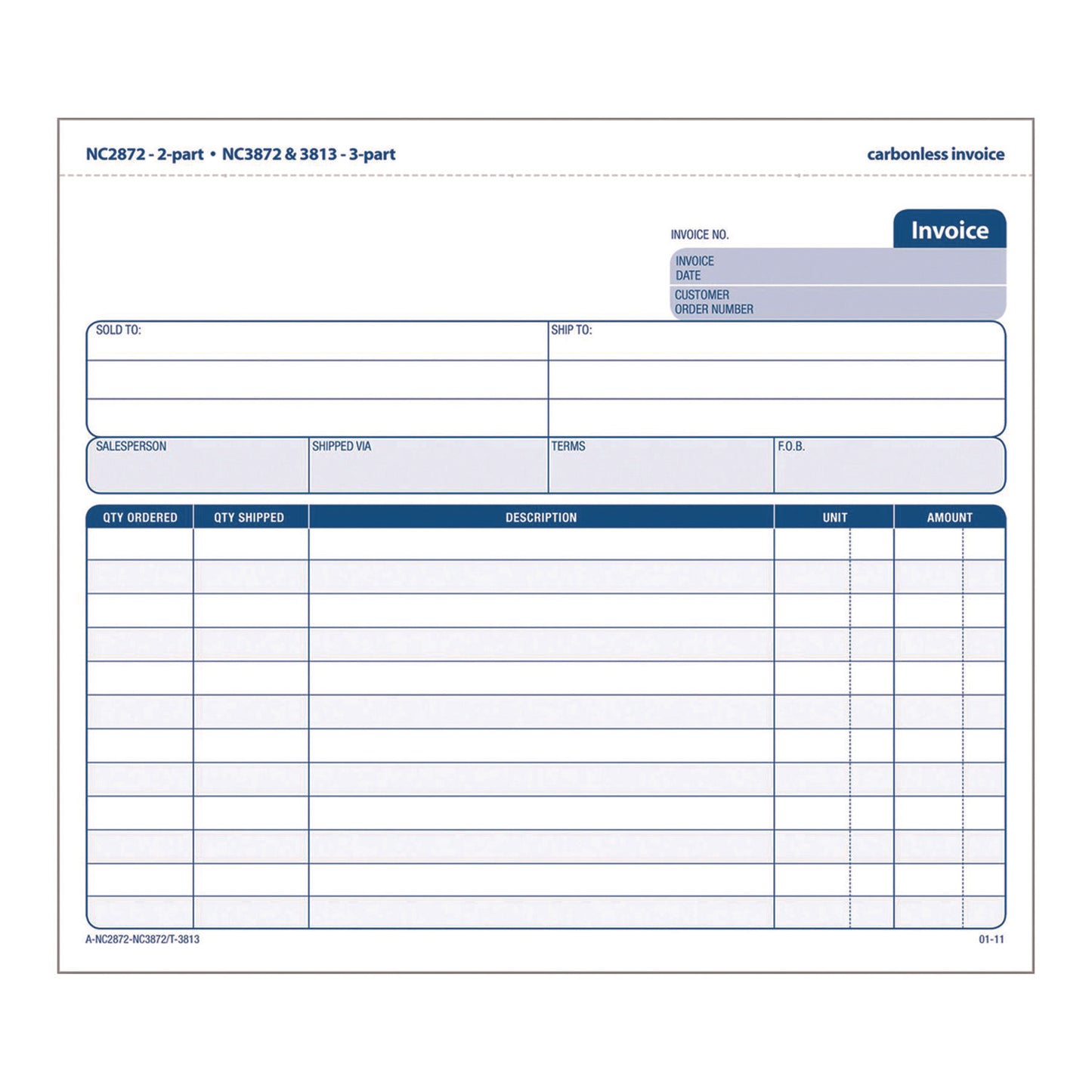 Multipart General-Purpose Invoice Forms, Two-Part Carbonless, 8.5 x 6.94, 50 Forms Total