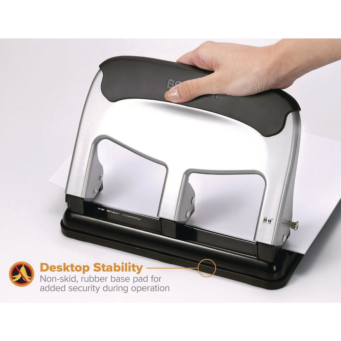 40-Sheet Ez Squeeze Three-Hole Punch, 9/32" Hole, Silver/Black