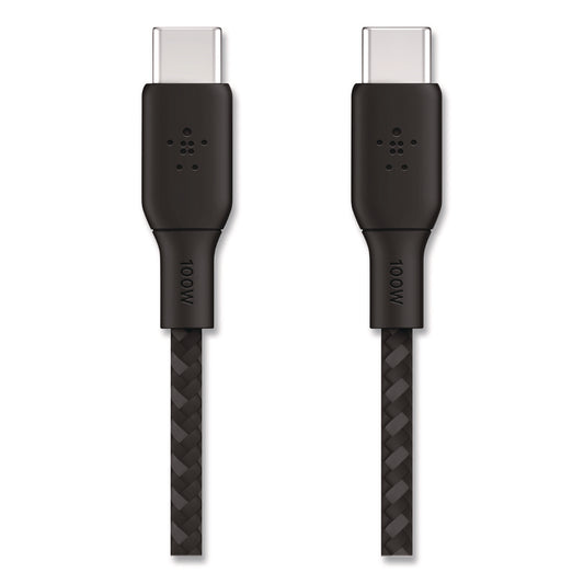 BOOST CHARGE Braided USB-C to USB-C Cable, 100 W Power Delivery, 6.6 ft, Black