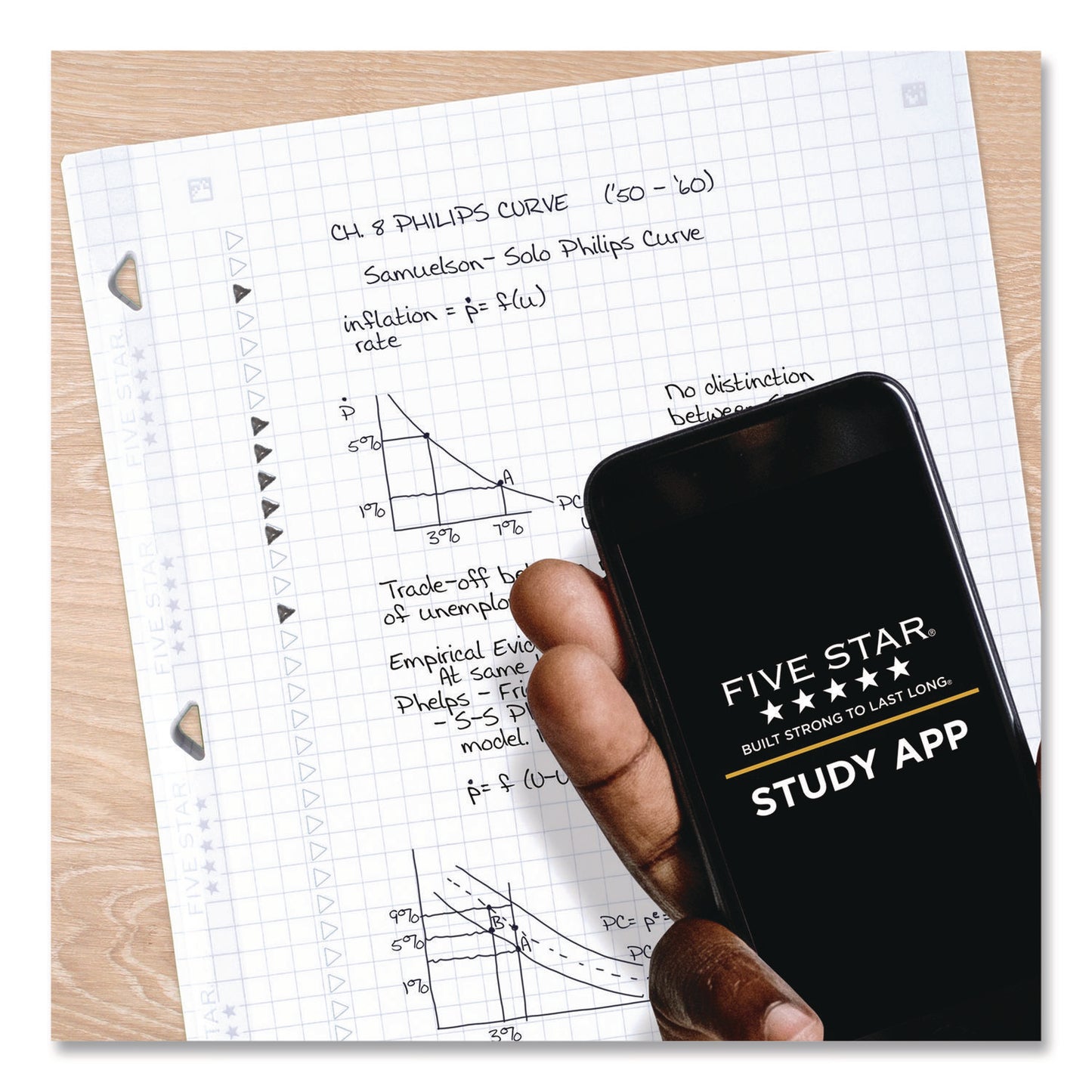 Reinforced Filler Paper Plus Study App, 3-Hole, 8.5 x 11, Quadrille Rule, 80/Pack