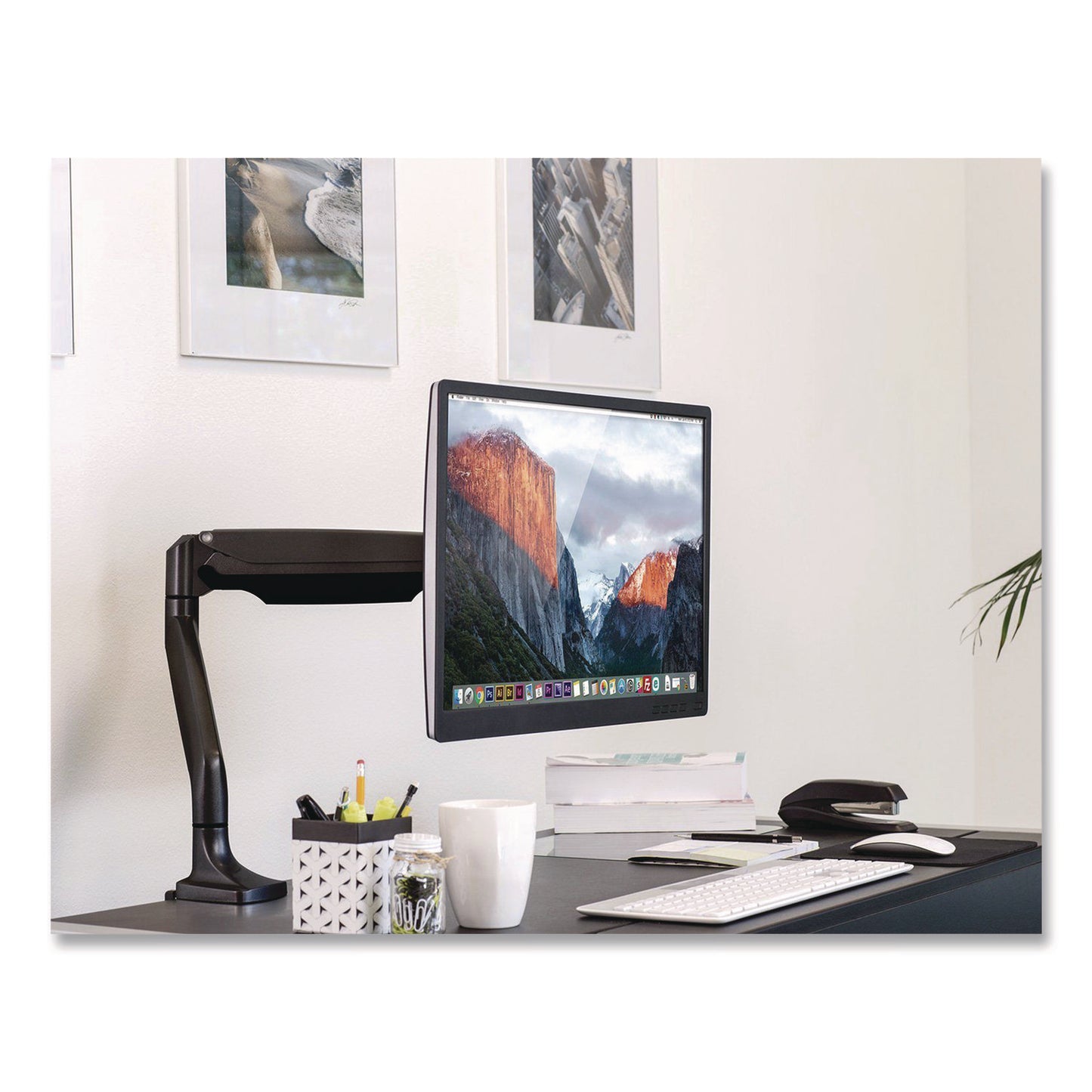 Single Monitor Gas-Spring Mounting Arm, For 13" to 32" Monitors, 360 Degree Rotation, +/-45 Degree Tilt, Black, Supports 20lb