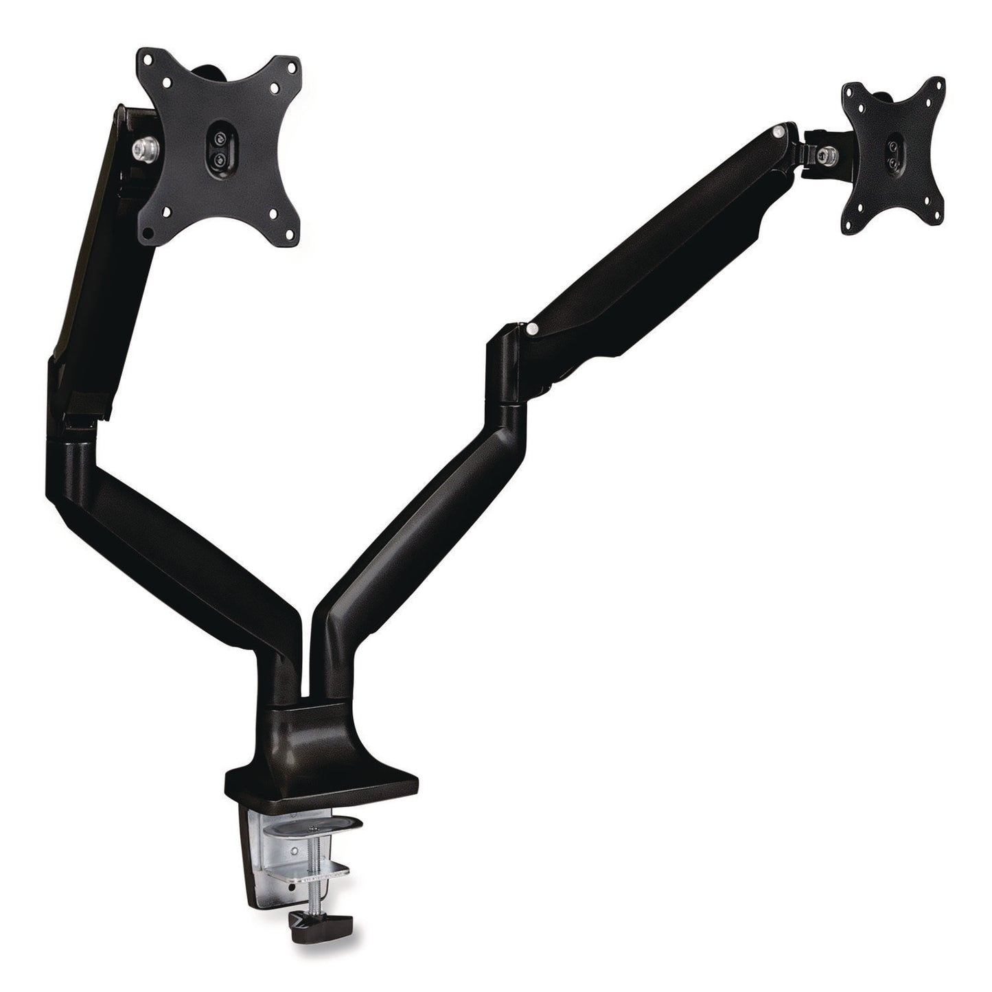 Dual Monitor Gas-Spring Mounting Arm, For 13" to 32" Monitors, 360 Degree Rotation, +/-45 Degree Tilt, Black, Supports 20 lb