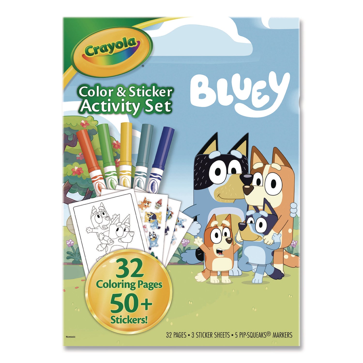 Bluey Color and Sticker Activity Set, Includes Five Markers, Ages 3 and Up, 32 Pages