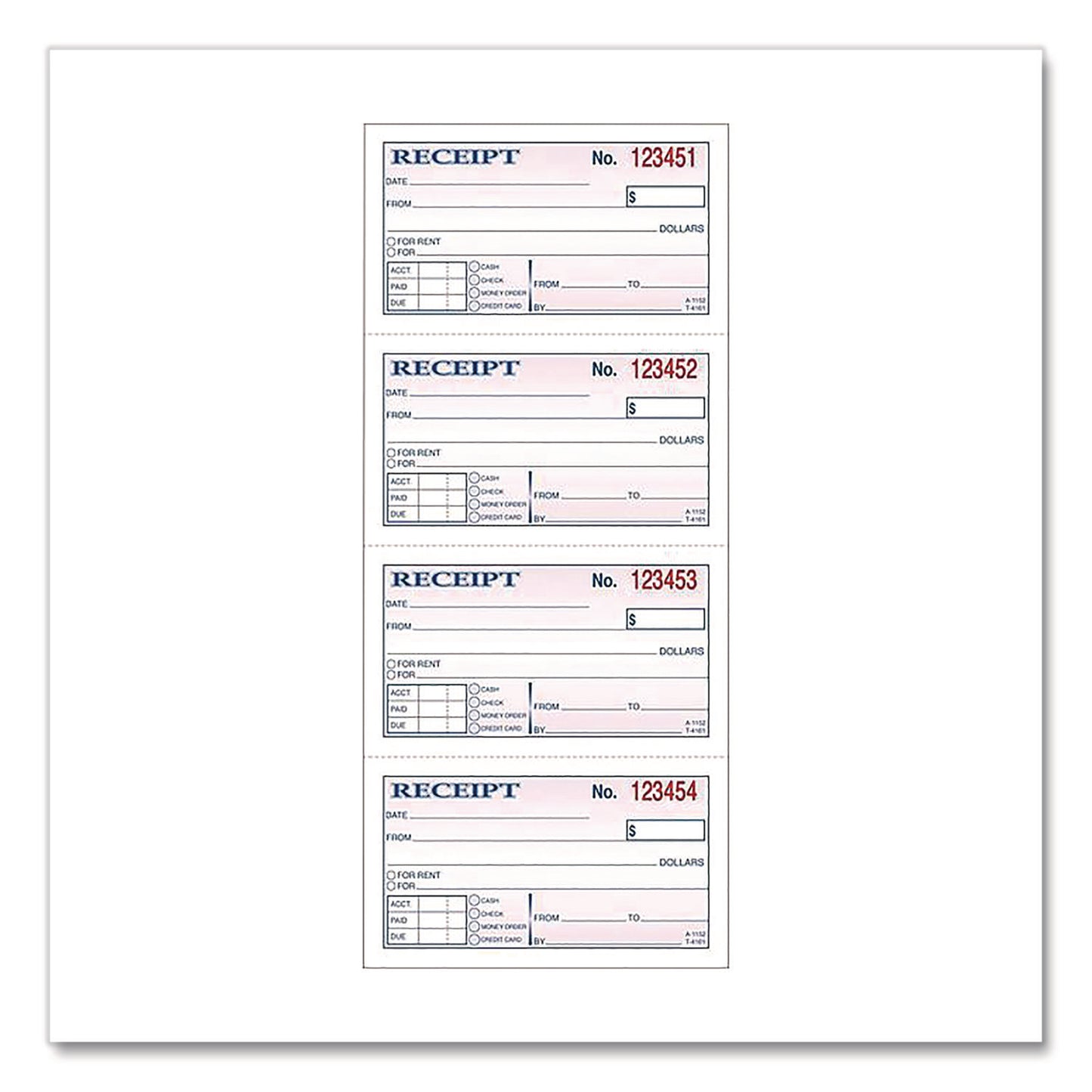 Money/Rent Receipt Book, Two-Part Carbonless, 4.75 x 2.75, 200 Forms Total