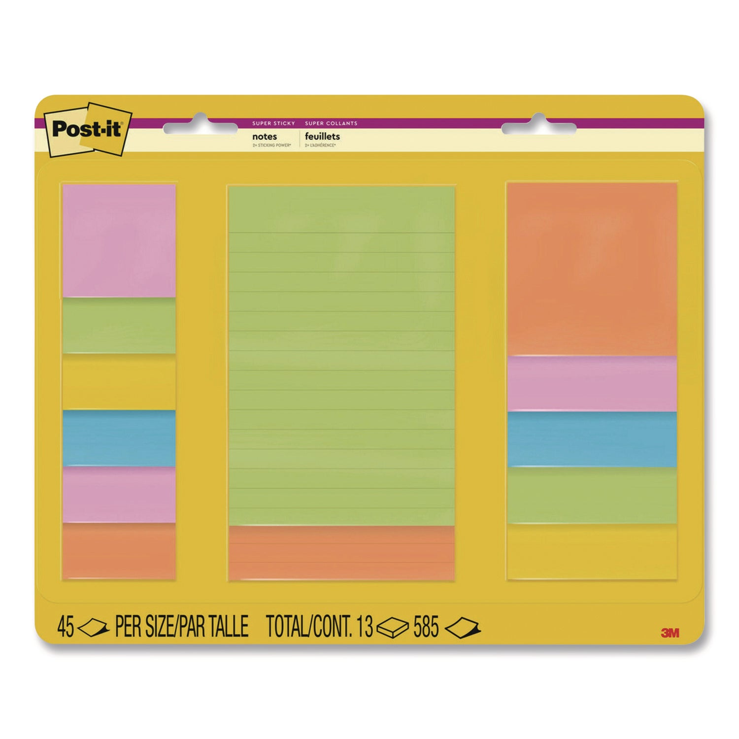 Super Sticky Pads in Energy Boost Colors, (11) Unruled, (2) Ruled, Assorted Sizes/Colors, 45 Sheets/Pad, 13 Pads/Pack