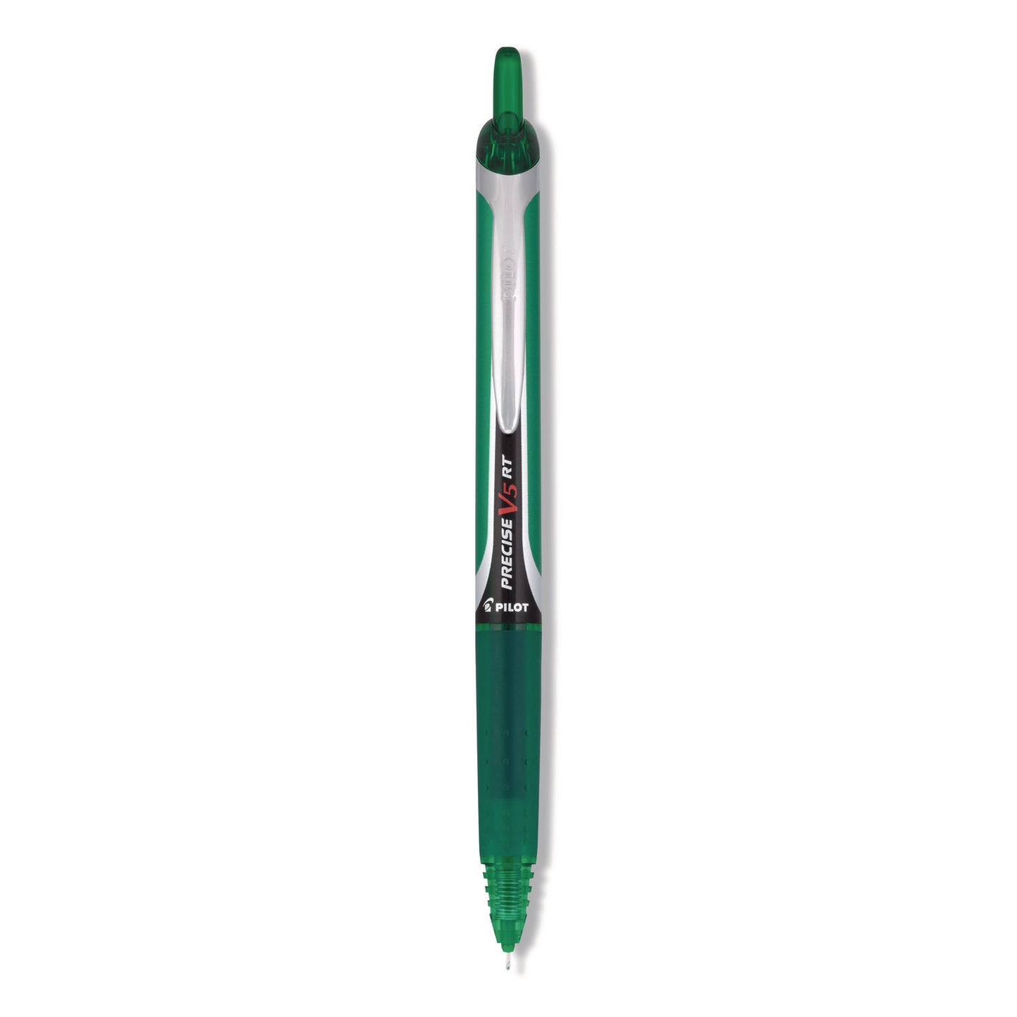 Precise V5RT Rollerball Pen, Retractable, Extra-Fine 0.5 mm, Green Ink, Green/Silver Barrel